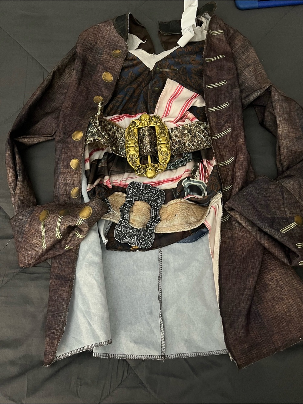 Disney kids size 7 Brown Pirates of the Caribbean Coat with Gold Buckle Accents
